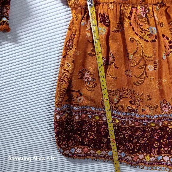 Mudd Womens Long Sleeve Tunic Romper Sz Medium Junior Floral Cottage Boho Orang - Picture 9 of 14